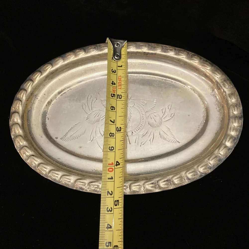 VTG Silver Plate Bread Plate Trinket Tray AMC India Floral Engraved Moradabad
